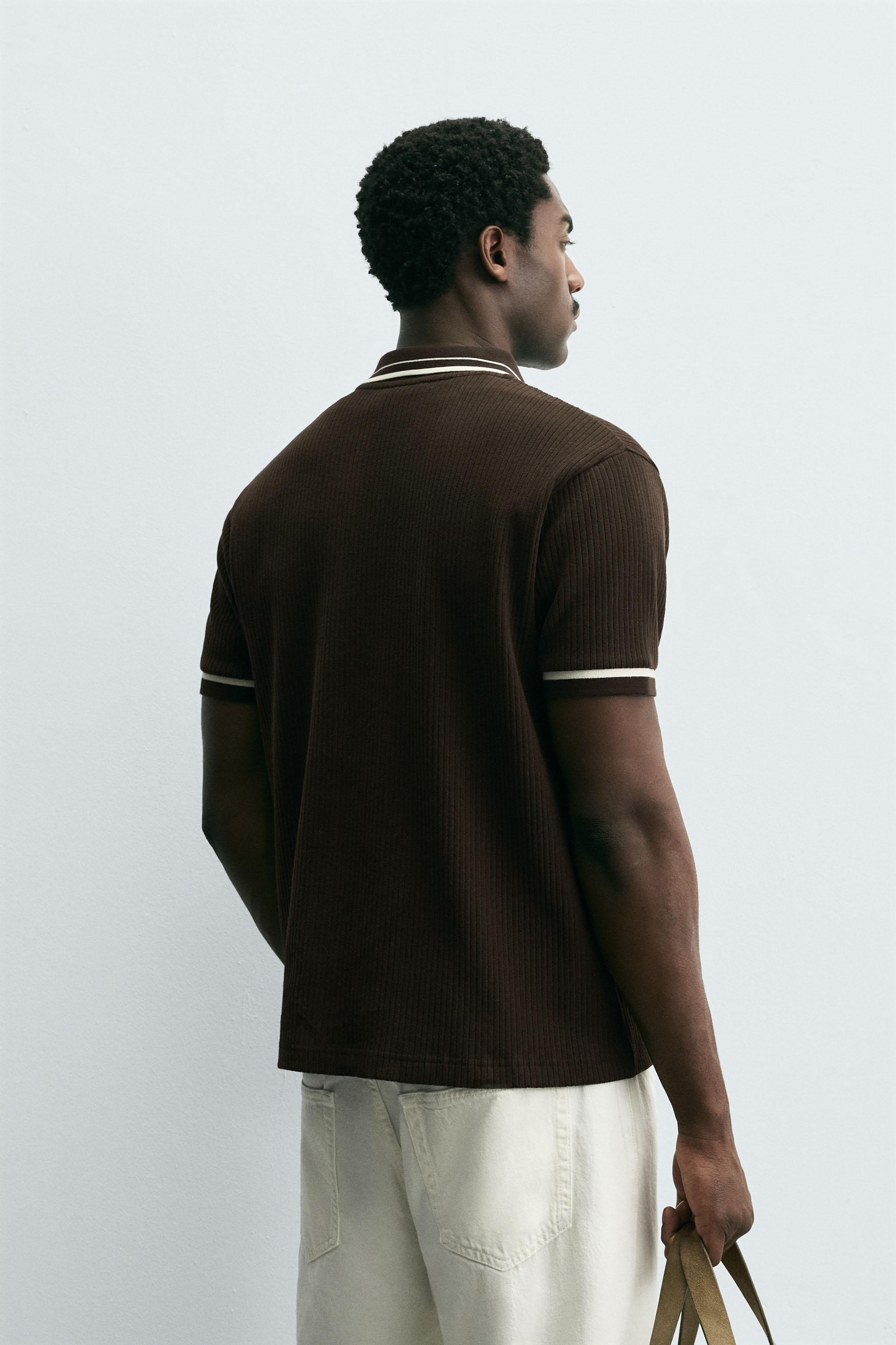 CONTRAST RIBBED POLO SHIRT